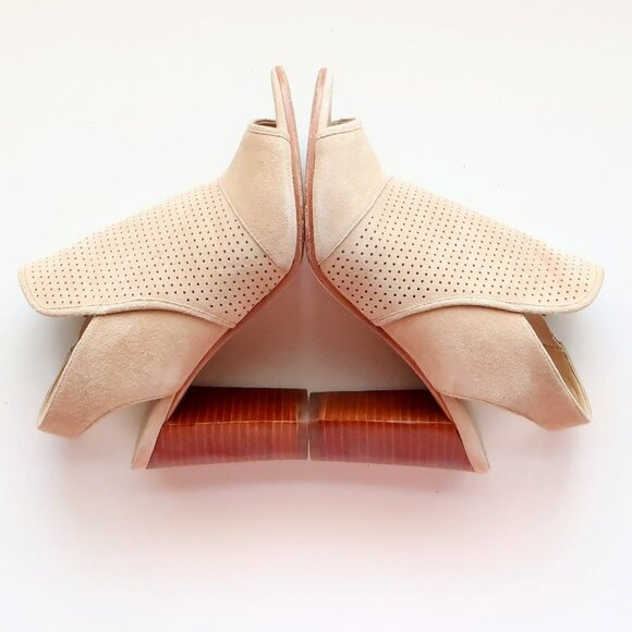 Via Spiga Beige Suede Leather Peep Toe Block Heel Perforated Bootie Shoes 5.5 - Picture 10 of 16